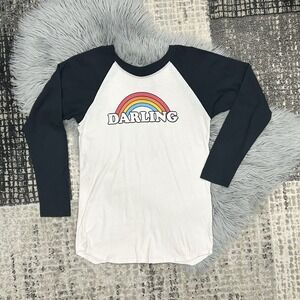 TINY WHALES Graphic "Darling" T-Shirt Girls LS Raglan Top Size 12/14Y **Read